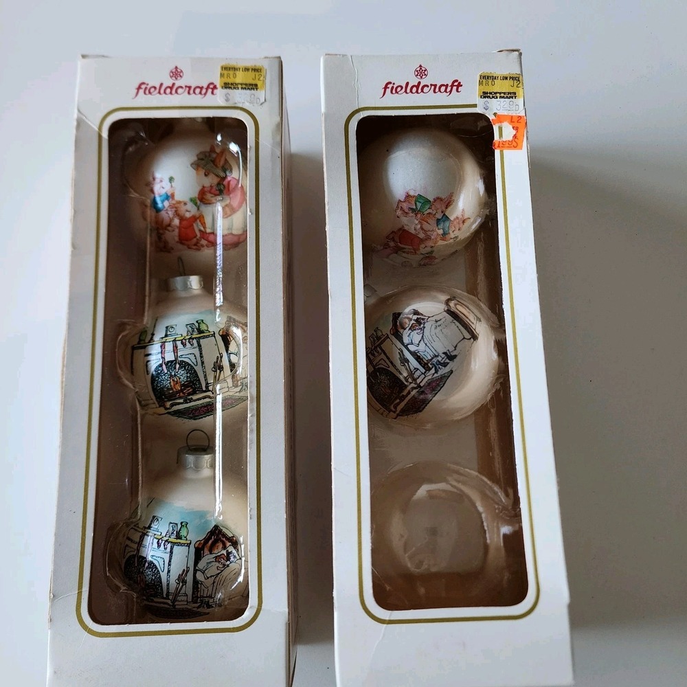 Bunnykins Christmas Ornaments Beatrix Potter Bed Fireplace Rabbits Glass Vintage - Picture 11 of 14